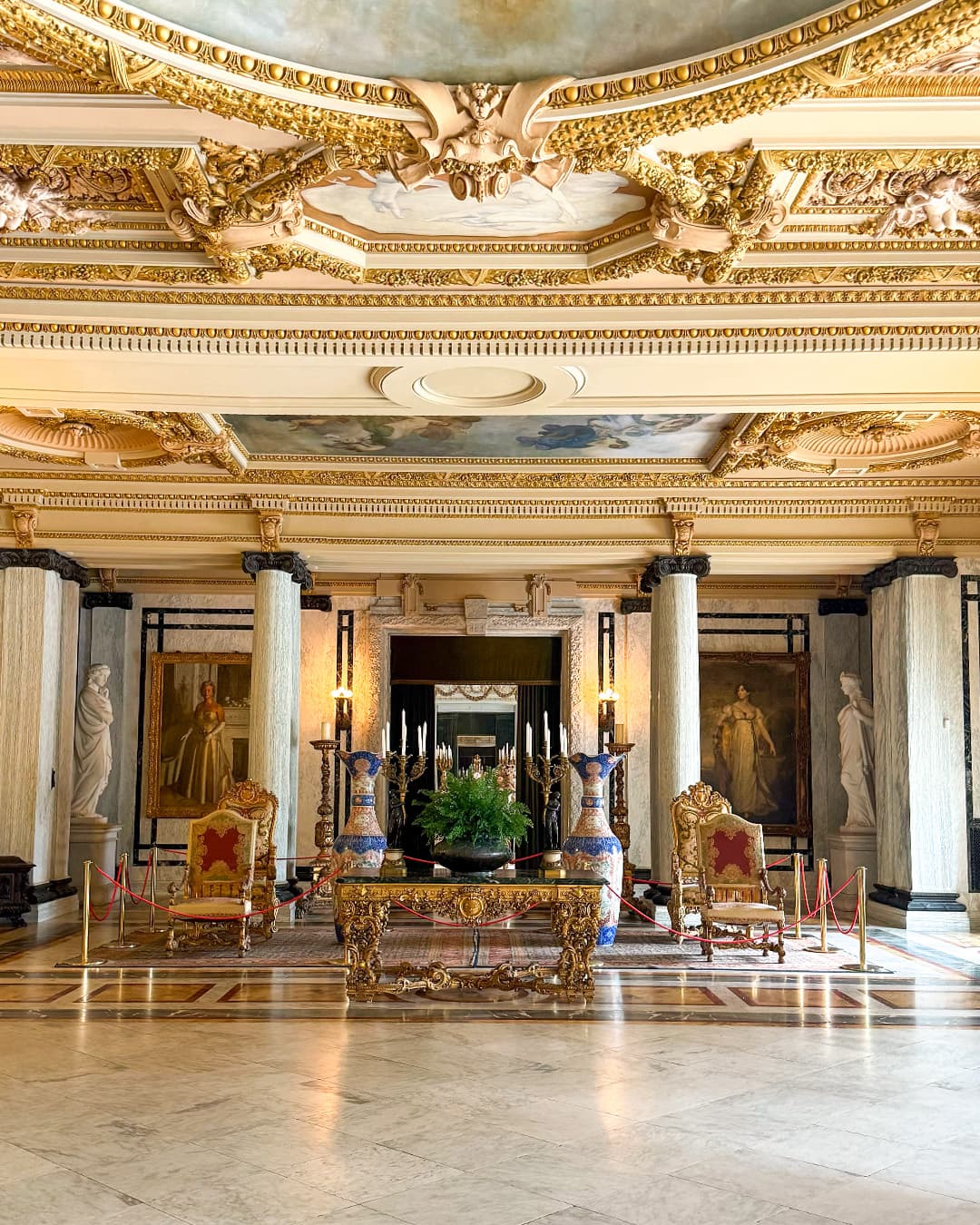 The grand hall inside the Flagler Museum, a Gilded Age mansion in Palm Beach