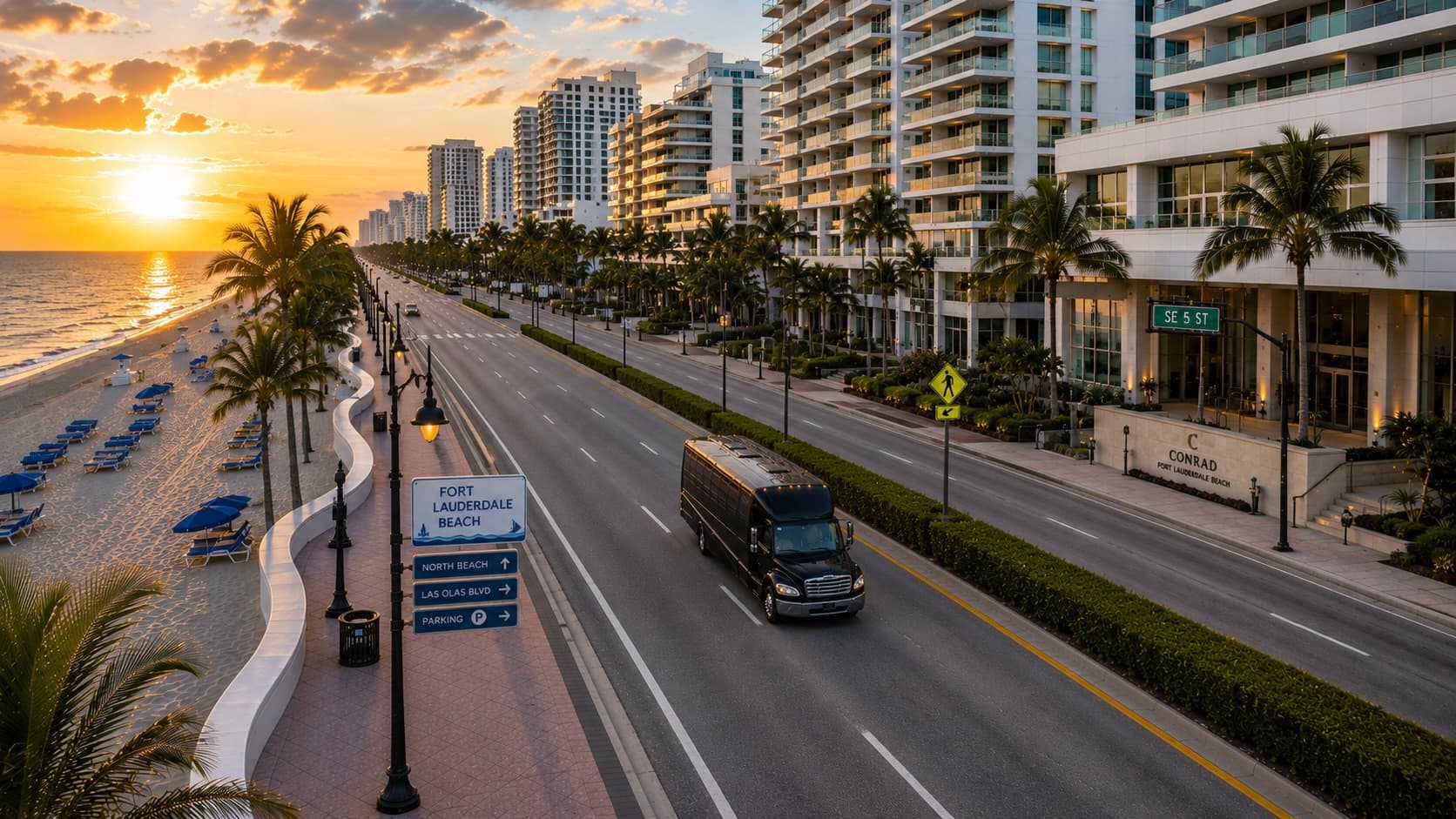 Miami Bus Company mini coach parked curbside in Miami