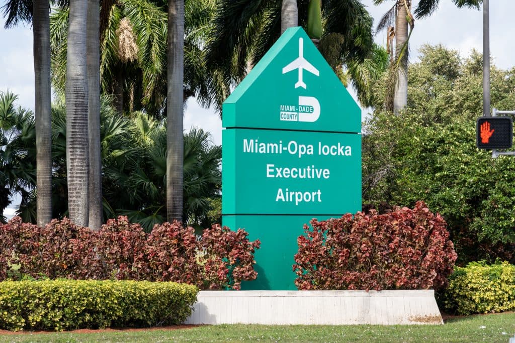 The entrance sign for Miami-Opa Locka Executive Airport
